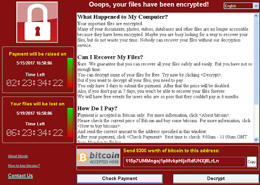 Beispiel-Screenshot des Lösegeldzahlungsverfahrens für den WannaCry-Angriff